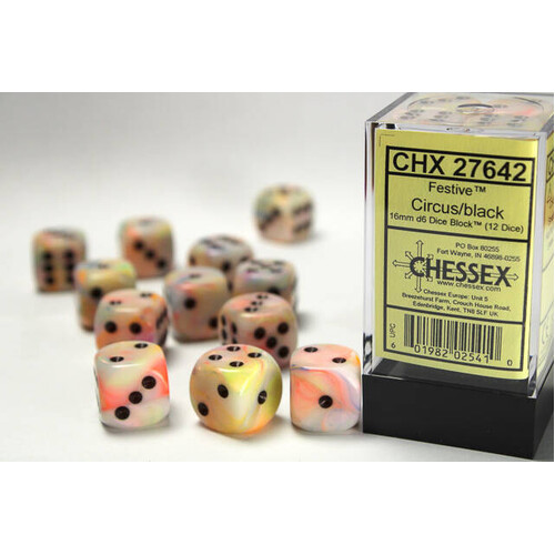 Chessex 16mm D6 Dice Block Festive Circus/Black