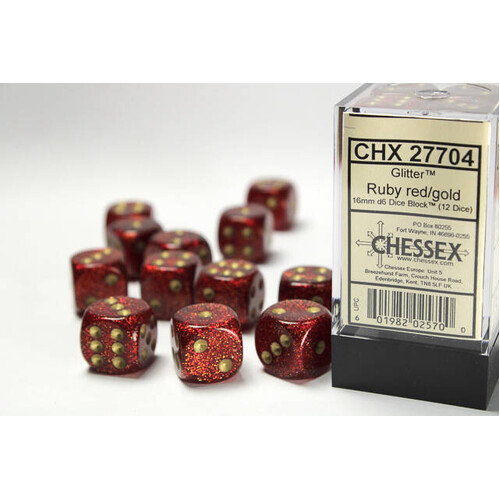 Chessex 16mm D6 Dice Block Glitter Ruby/Gold