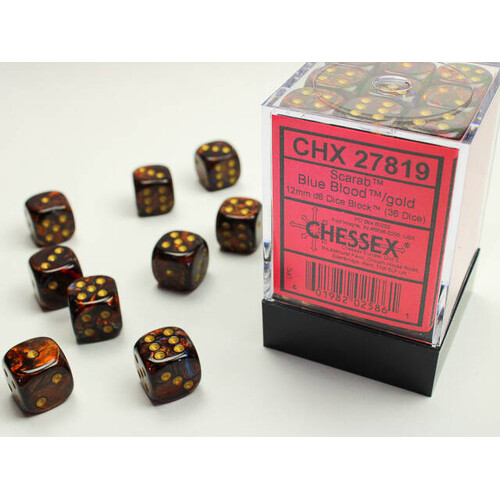 Chessex 12mm D6 Dice Block Scarab Blue Blood/Gold