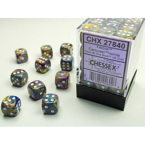 Chessex 12mm D6 Dice Block Festive Carousel/White