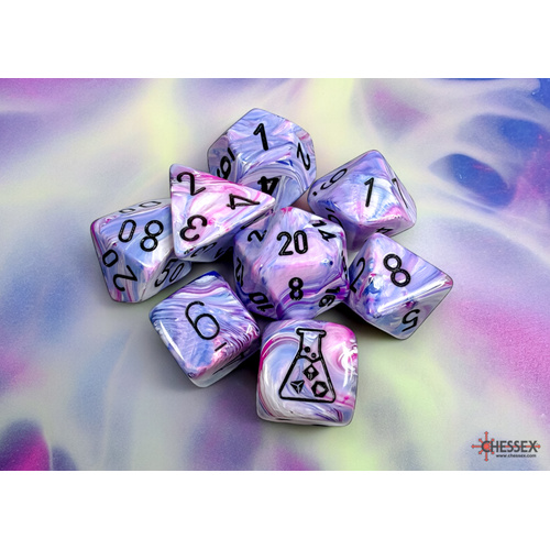 Festive Hydrangea/black Polyhedral 7-Dice Set (with bonus die)