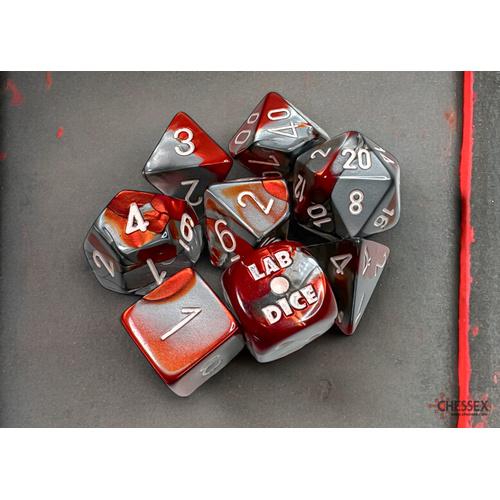 Chessex Gemini Red-Steel/white Polyhedral 7-Dice Set (with bonus die)