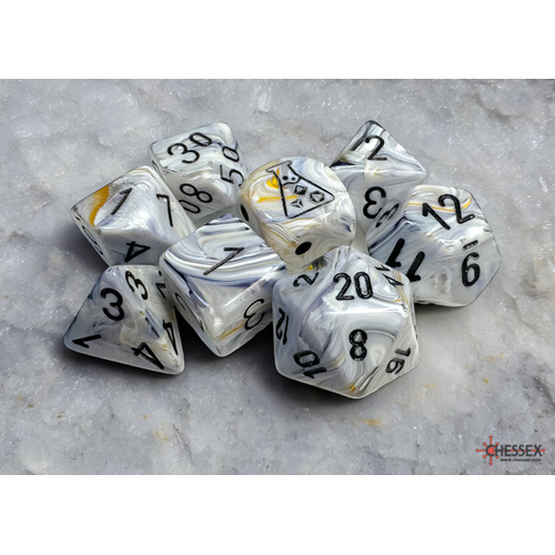 Chessex Marble Calcite/black Polyhedral 7-Dice Set (with bonus die)