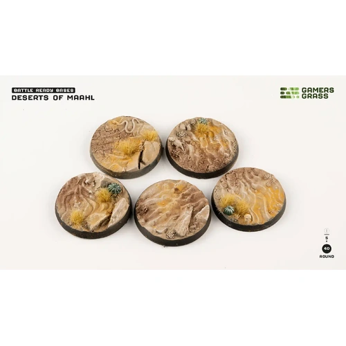 Gamers Grass Deserts of Maahl Bases - Round 40mm (x5)